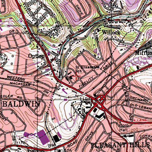 Topographic Map of Saint Elizabeths School, PA