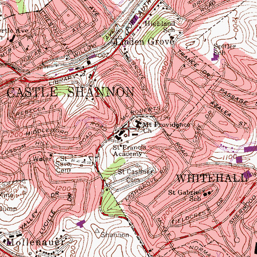 Topographic Map of Saint Francis Academy, PA