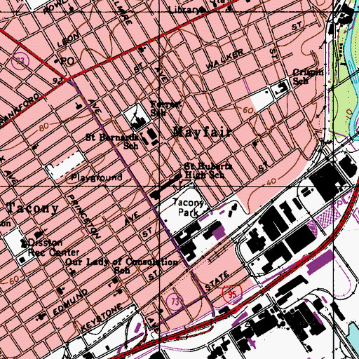 Topographic Map of Saint Huberts High School, PA