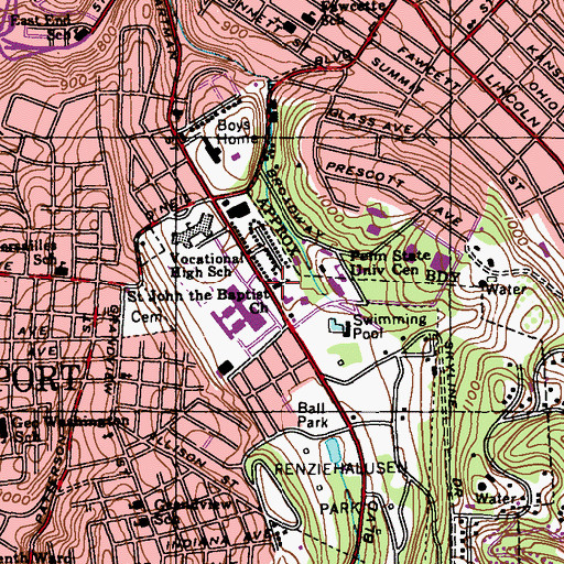Topographic Map of Saint John the Baptist Church, PA