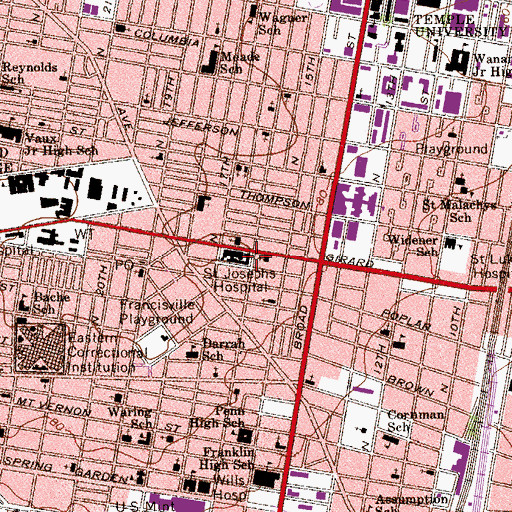 Topographic Map of Saint Josephs Hospital, PA