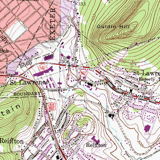 Topographic Map of Saint Lawrence, PA