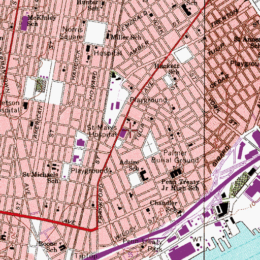 Topographic Map of Saint Marys Hospital, PA