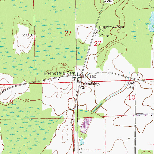 Topographic Map of Friendship Cemetery, AL