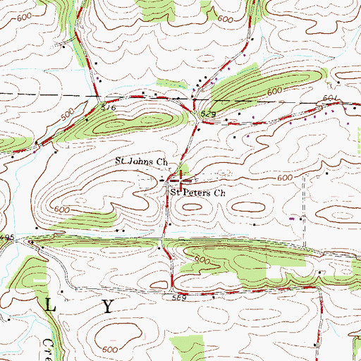 Topographic Map of Saint Peters Church, PA