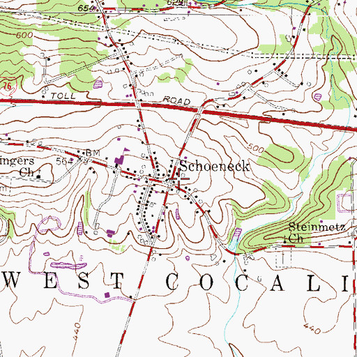 Topographic Map of Schoeneck, PA
