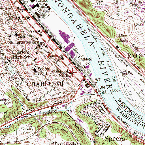 Topographic Map of School Number 3, PA