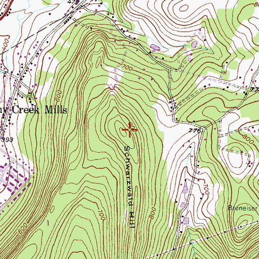 Topographic Map of Schwarzwald Hill, PA