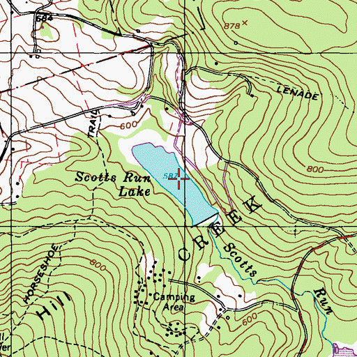 Topographic Map of Scotts Run Lake, PA