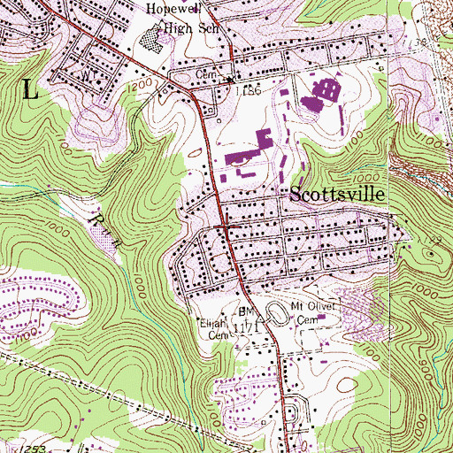 Topographic Map of Scottsville, PA