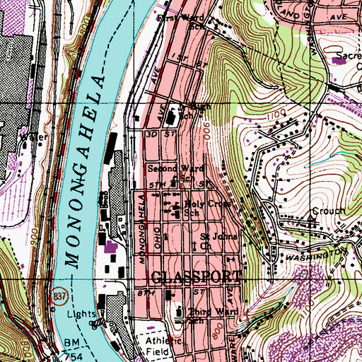 Topographic Map of Second Ward School, PA