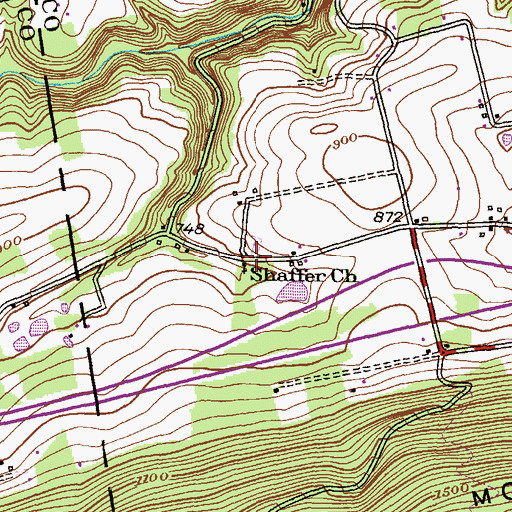 Topographic Map of Shaffer Church, PA