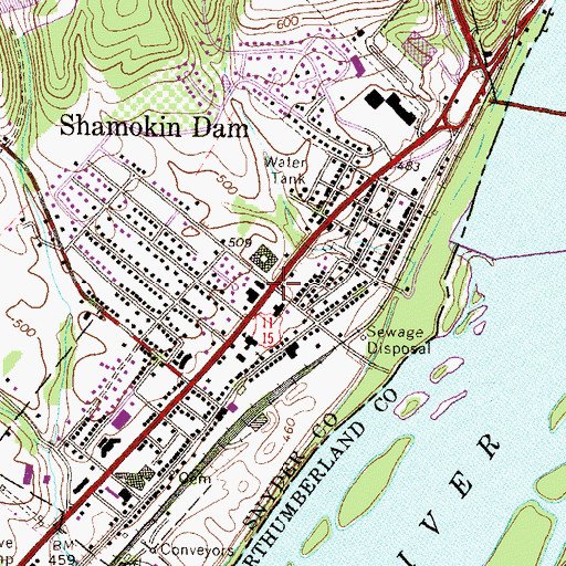 Topographic Map of Shamokin Dam, PA