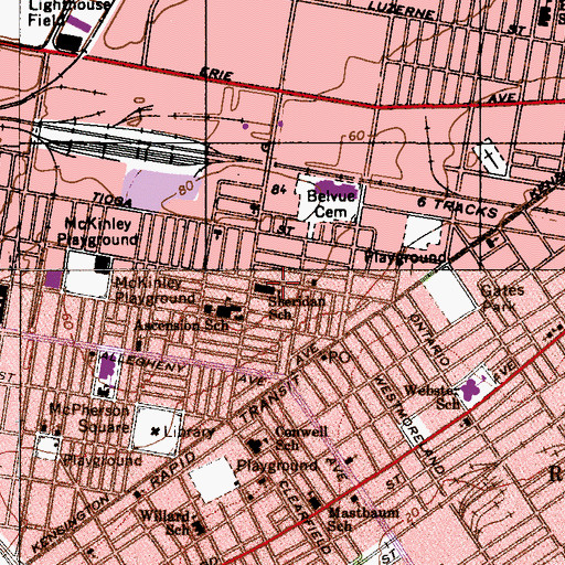 Topographic Map of Sheridan School, PA