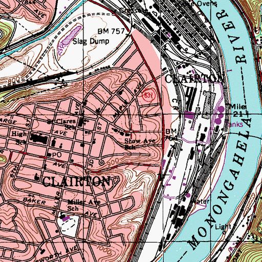 Topographic Map of Show Avenue School, PA