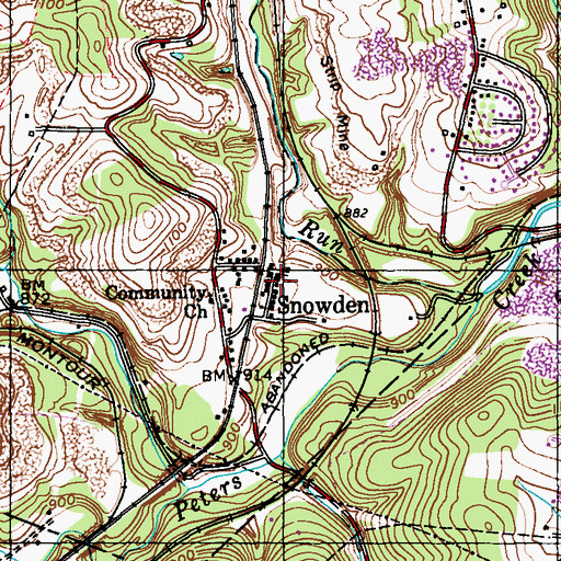 Topographic Map of Snowden, PA