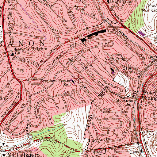 Topographic Map of Stephen Foster School, PA