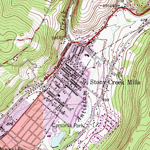 Topographic Map of Stony Creek Mills, PA