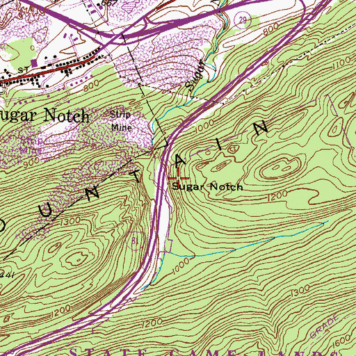Topographic Map of Sugar Notch, PA