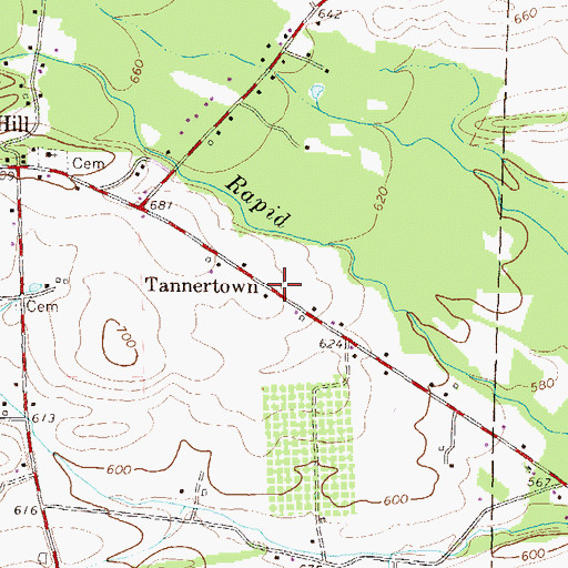Topographic Map of Tannertown, PA