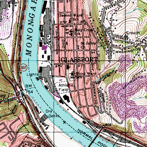 Topographic Map of Third Ward School, PA