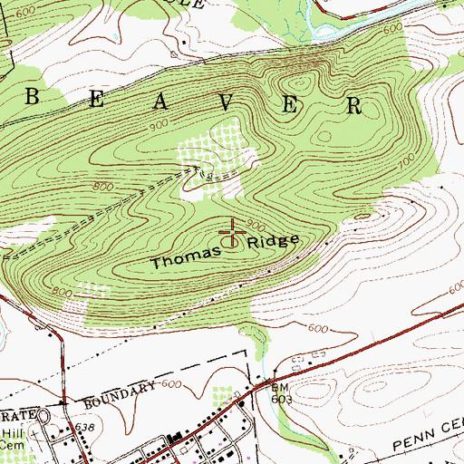 Topographic Map of Thomas Ridge, PA