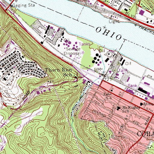 Topographic Map of Thorn Run School, PA