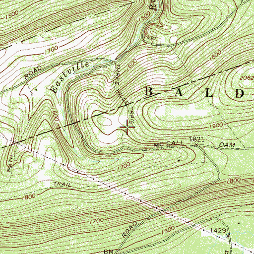 Topographic Map of Three Hills Trail, PA