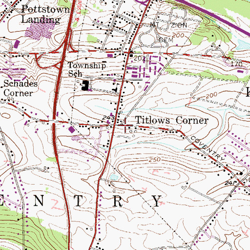 Topographic Map of Titlows Corner, PA