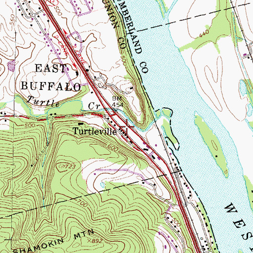 Topographic Map of Turtleville, PA