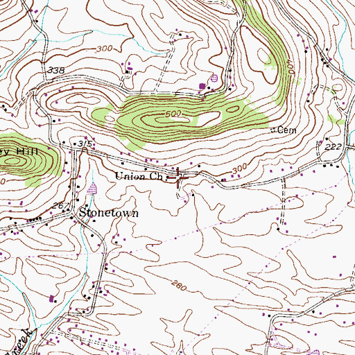 Topographic Map of Union Church, PA