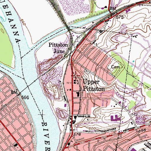 Topographic Map of Upper Pittston, PA