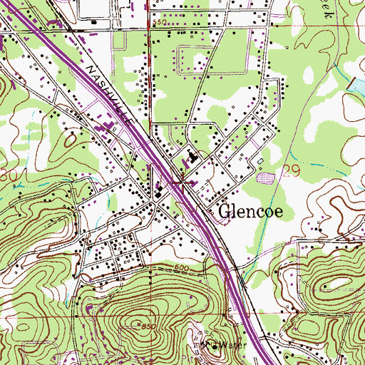 Topographic Map of Glencoe, AL