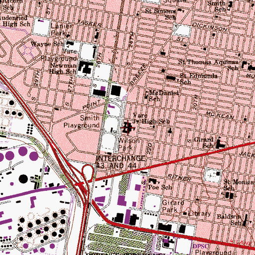 Topographic Map of Vare Junior High School, PA