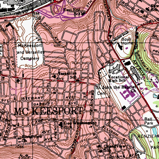 Topographic Map of Versailles School, PA