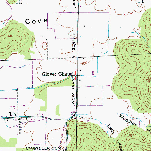 Topographic Map of Glover Chapel, AL
