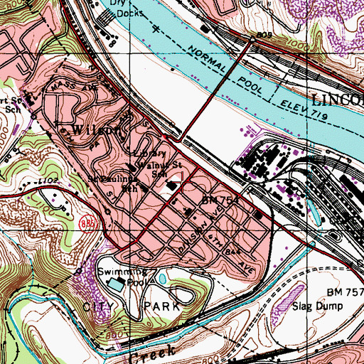 Topographic Map of Walnut Street School, PA