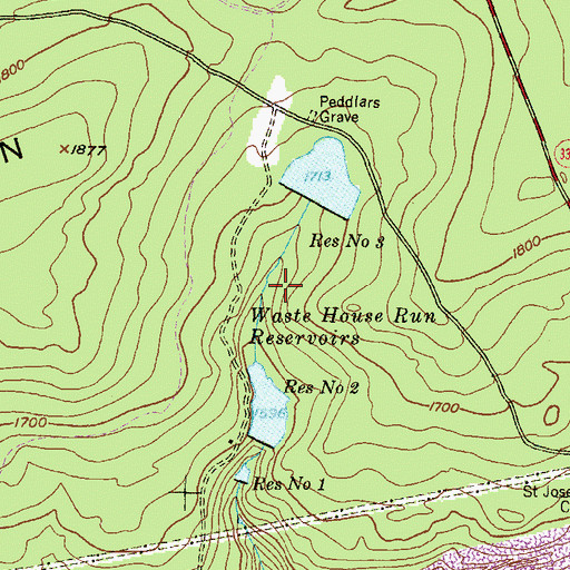 Topographic Map of Waste House Run Reservoirs, PA