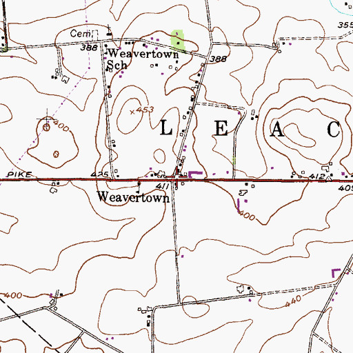 Topographic Map of Weavertown, PA
