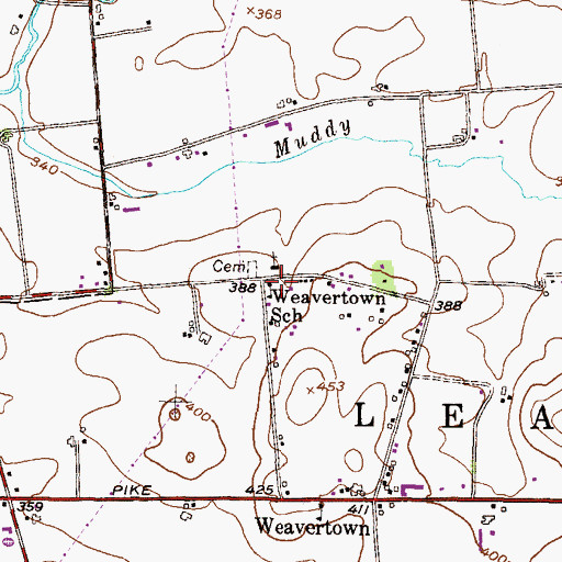 Topographic Map of Weavertown School, PA
