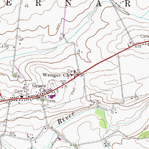 Topographic Map of Wenger Church, PA