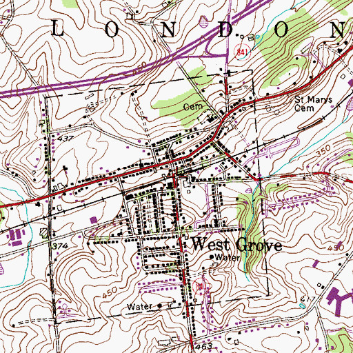 Topographic Map of West Grove, PA