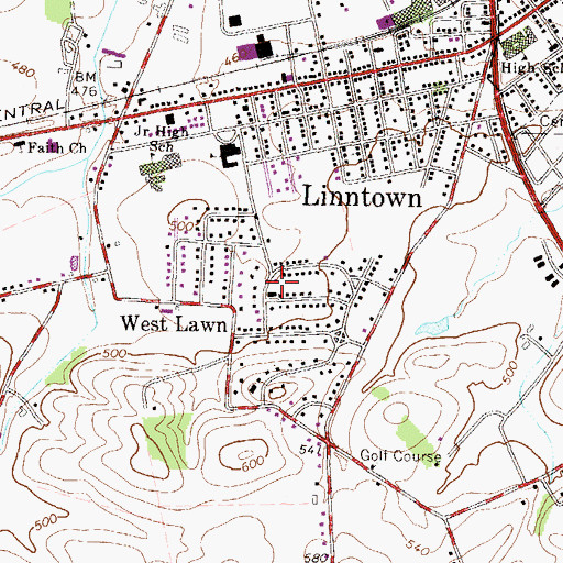 Topographic Map of West Lawn, PA