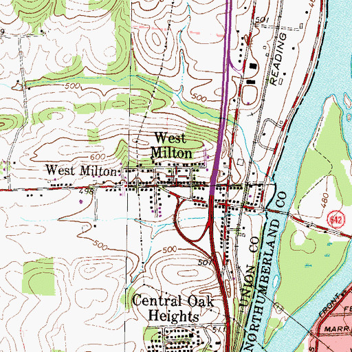 Topographic Map of West Milton, PA