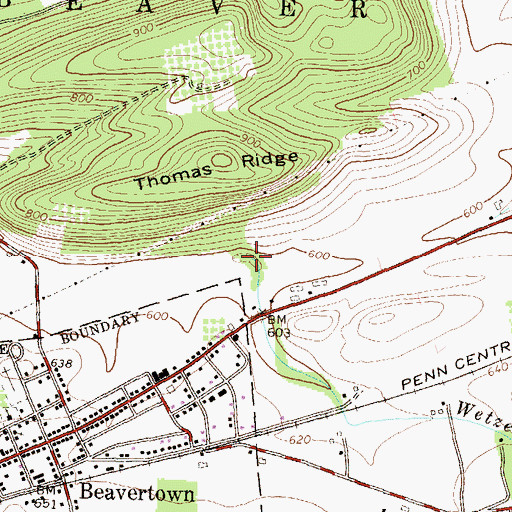 Topographic Map of Wetzel Run, PA