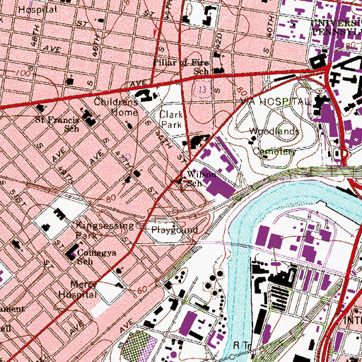 Topographic Map of Wilson School, PA