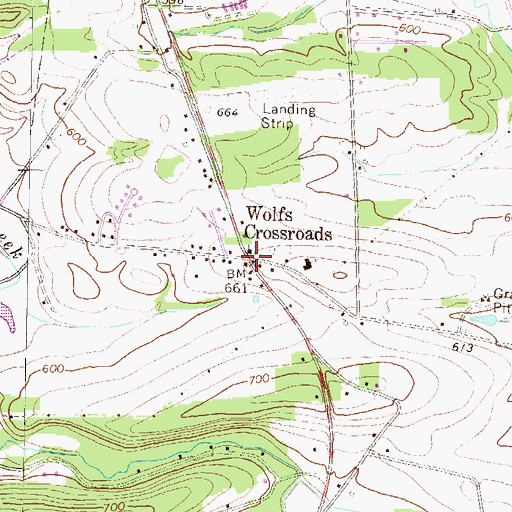 Topographic Map of Wolfs Crossroads, PA