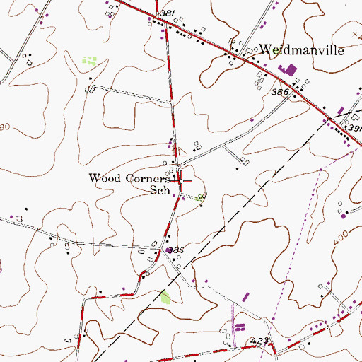 Topographic Map of Wood Corners School, PA