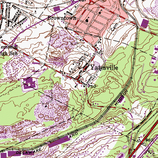Topographic Map of Yatesville, PA