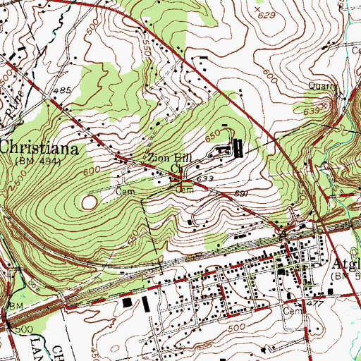 Topographic Map of Zion Hill Church, PA